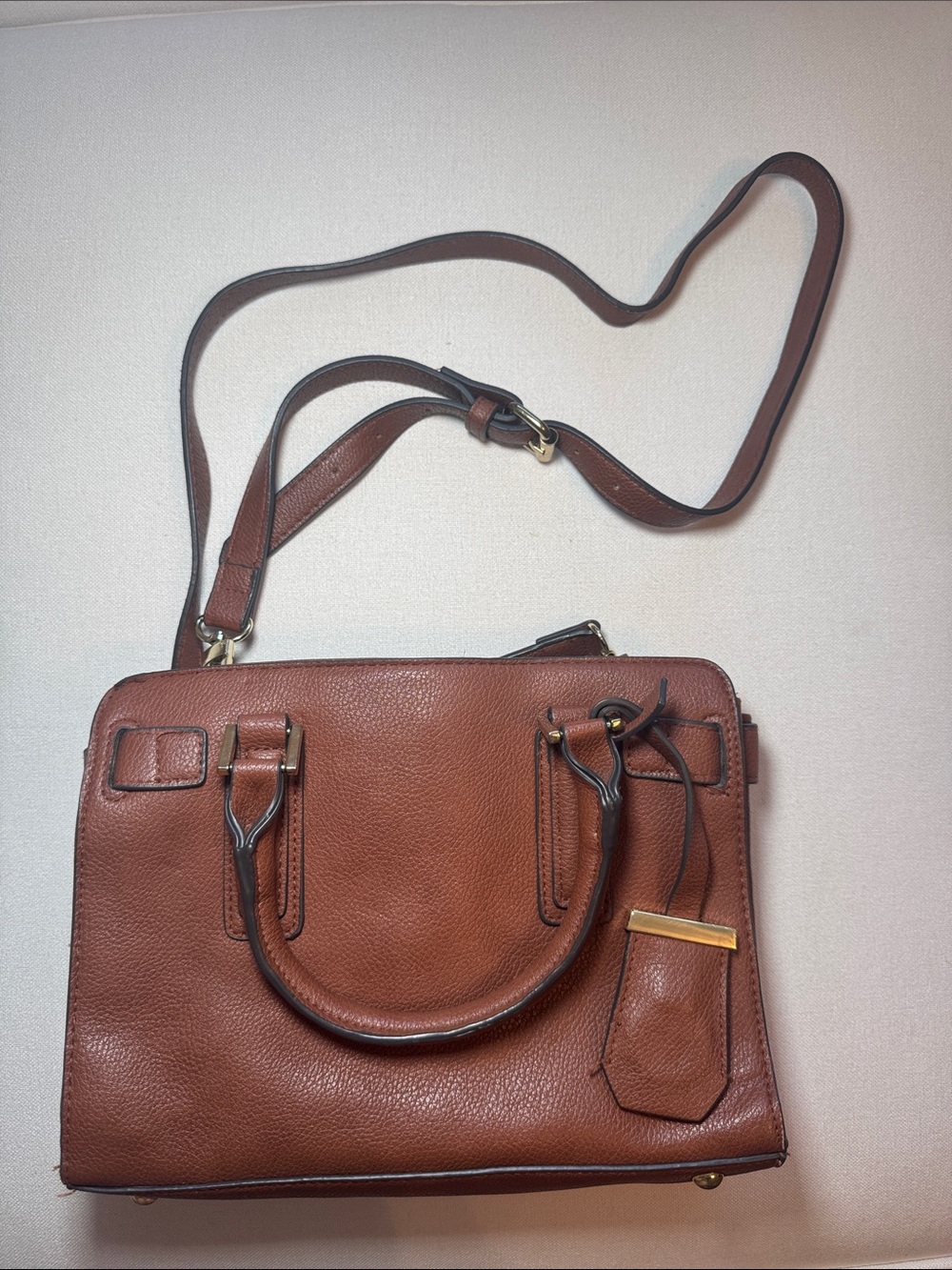 Merona Brown Leather Satchel with Gold-Tone Accent